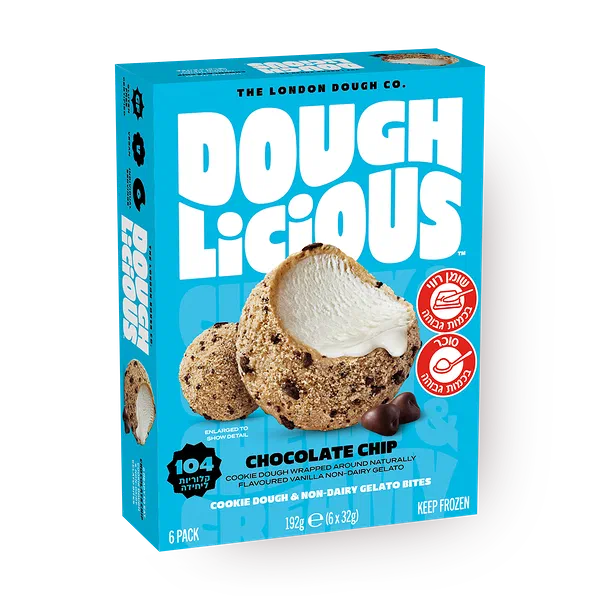 Cookie dough bites dessert with dark chocolate chips and vanilla ice cream Dough Licious
