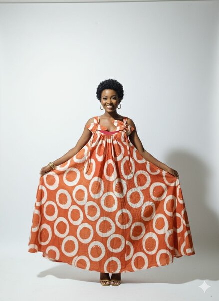 Robe Maxi Orange Motif Cercle