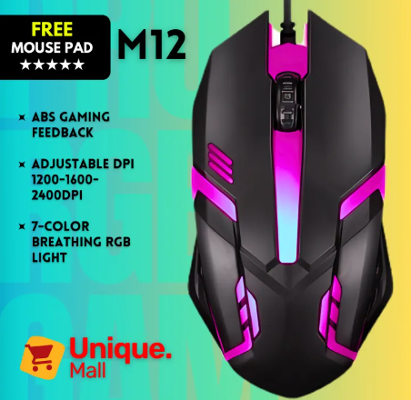 7 Light Breathing RGB Mouse Cheap with FREE Mouse Pad - Gaming Mouse with 7 led RGB - USB Wired Optical Moue for PC, Laptop, Minecraft, Mobile Pubg, Free Fire by Unique Mall