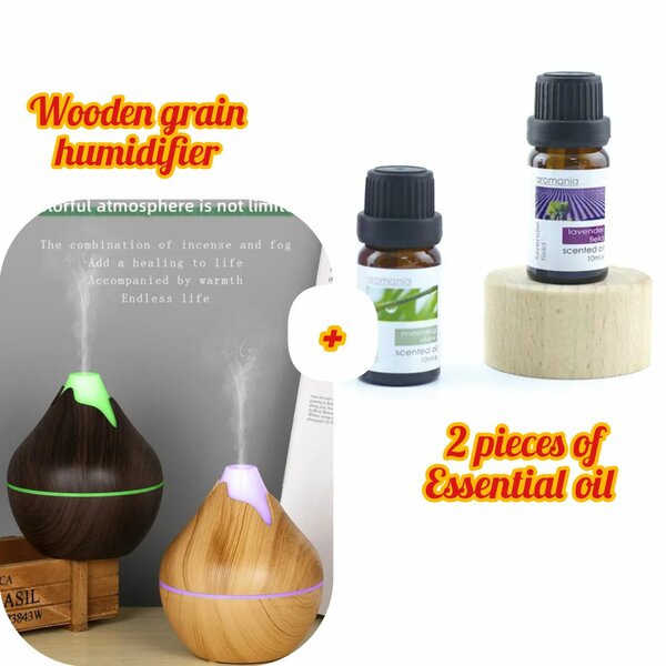 Wooden grain humidifier+ 2 pcs of essential oil Fragrance