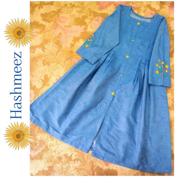 Denim shirt with colorful hand embroidery