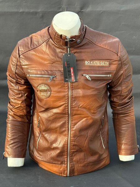 Veste en cuir marron pour homme