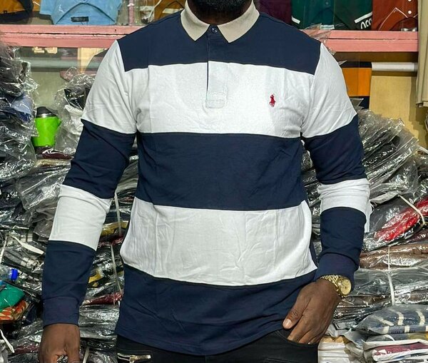 Polo homme rayé manches longues
