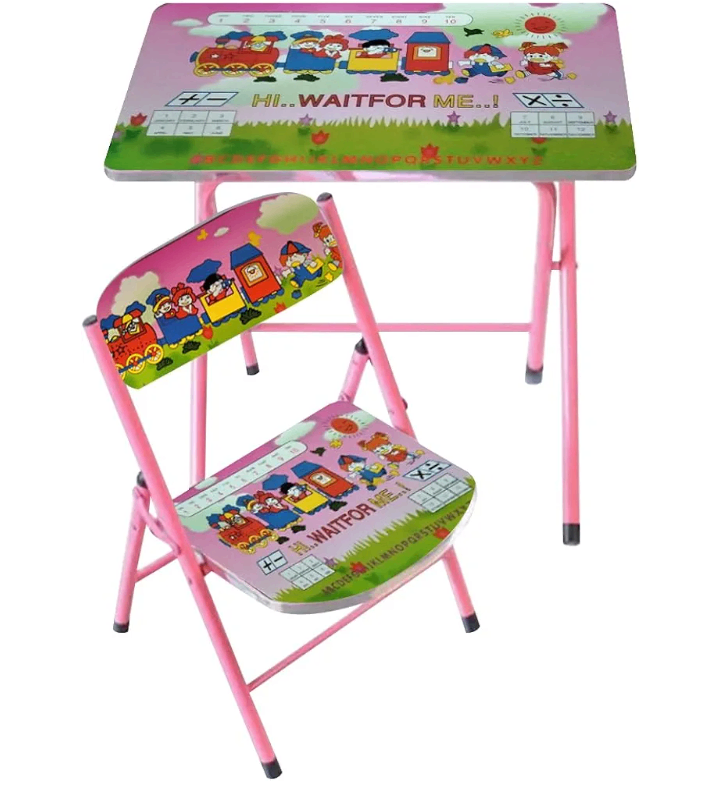 Foldable Portable Wooden Kids Study Table and Chair Set