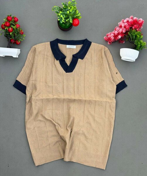 Pull polo en tricot beige