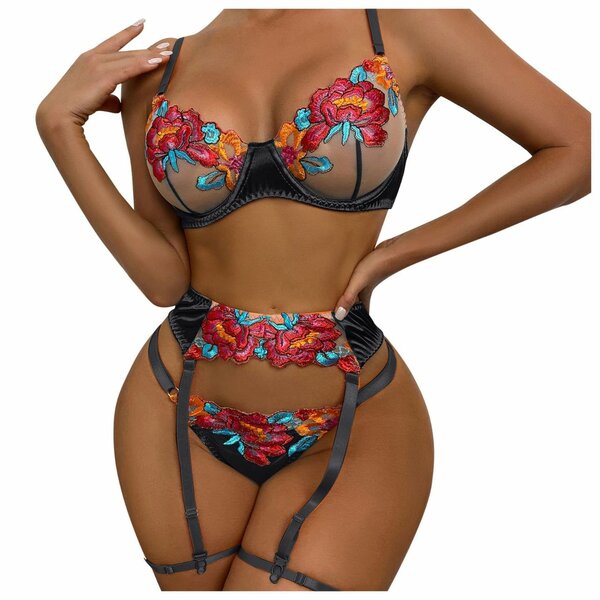 Ensemble lingerie brodé floral sexy