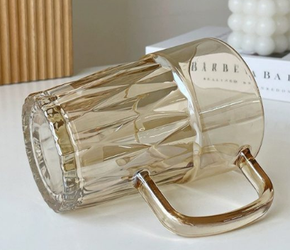 Crystal Diamond Glass Cup with Splash-Proof Lid and Reusable Glass Straw