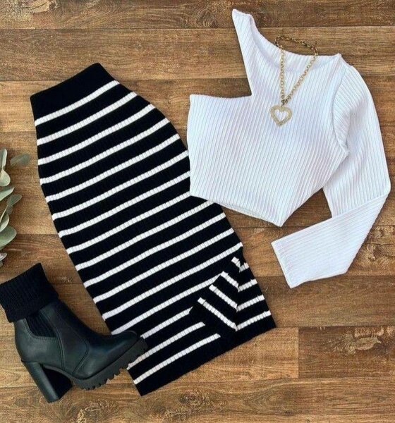 Ensemble élégant rayé femme