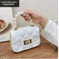 kids' white,mini handbag with pearls