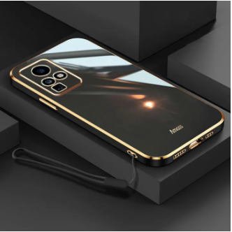 LECOMES for Infinix Zero X Neo Back Cover with Lanyard Luxury 6D Plating Shiny Phone Case Soft Silicone Square Mobile Cases Pouch for Girls Boys