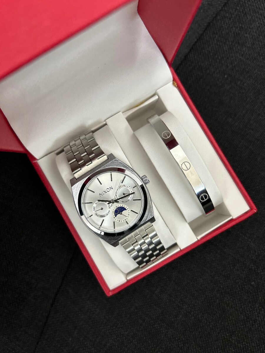Nixon watch and bangle set(Silver)