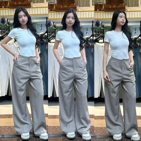 Pantalon large taille haute