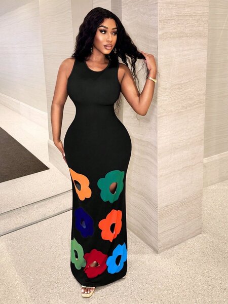 SHEIN BamGlam Women's Floral Print Round Neck Dress