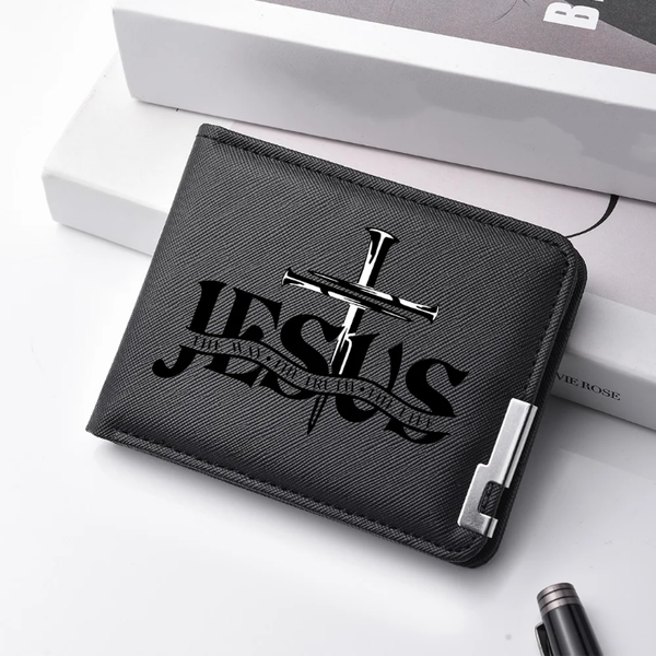 Porte-cartes chrétien en cuir avec motif Jésus