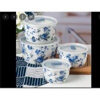 04 Pieces Ceramic Sealed Storage Bowl Set With Plastic Lid - Multicolor