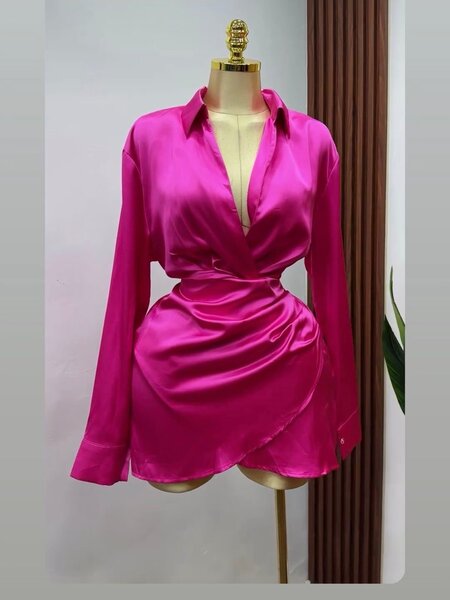 Robe Chemise Satinée Fuchsia