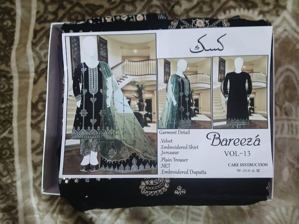 BREEZA Velvet suit With jamawar trouser and Net Dupatta..