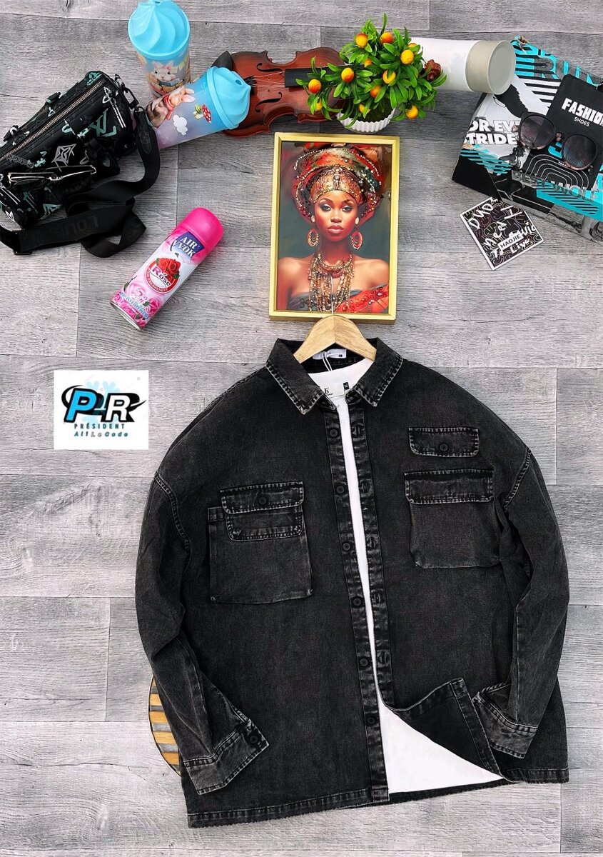 Chemise en denim noir tendance