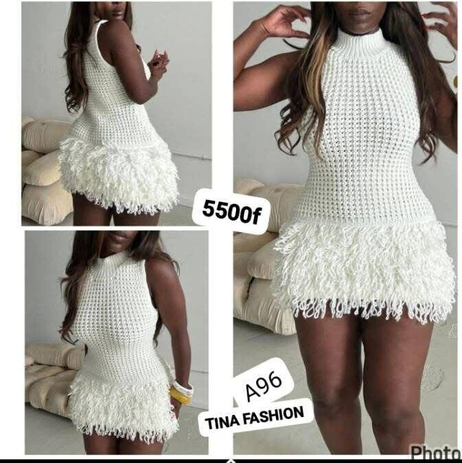 Robe chic à franges blanches