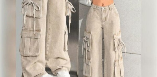 Pantalon cargo ample beige