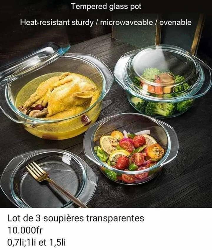 Lot de 3 soupière transparente 
