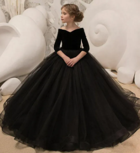 Black Velvet Dress, Black Flower Girl, Flower Girl Dress, (Fabric Velvet And Net ) ( Size 1-16 Yrs)