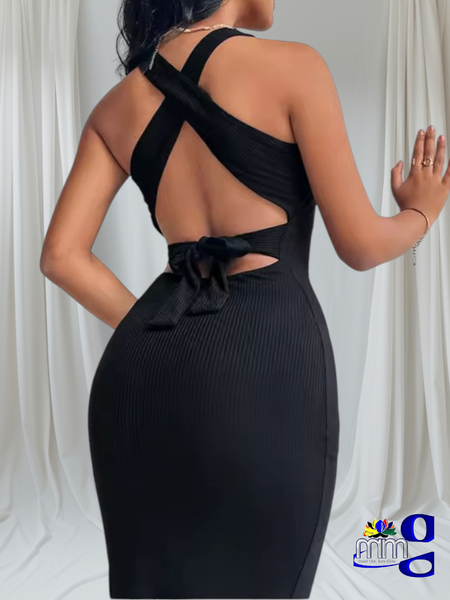 Crisscross Backless Detailed Ribbon  Dress