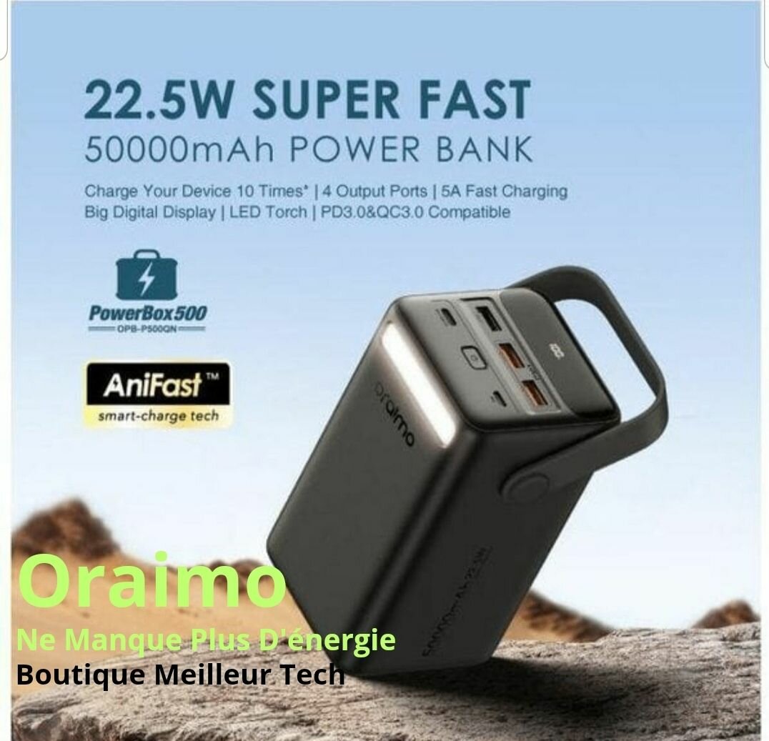 Power Bank oraimo 50000mAh - 22W - 5 Appareils simultané