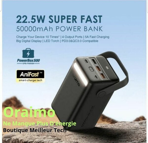 Power Bank oraimo 50000mAh - 22W - 5 Appareils simultané