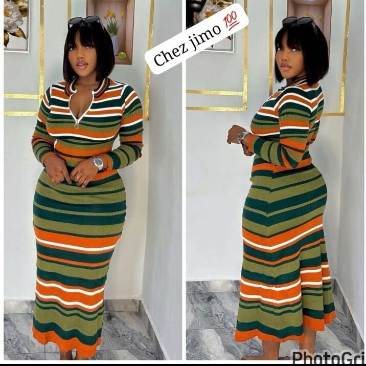 Robe longue rayée élégante