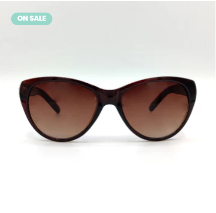 Cat Eye Brown Women Sunglasses With Heavy Stone Side