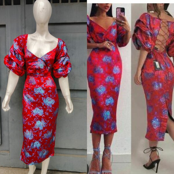 Robe Midi à Manches Bouffantes