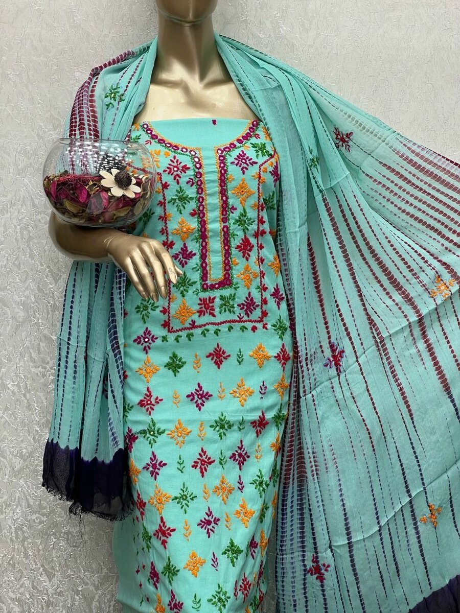 Lawn Handamde Afghani Tanka Mirror Work Gala & Botti Jaal