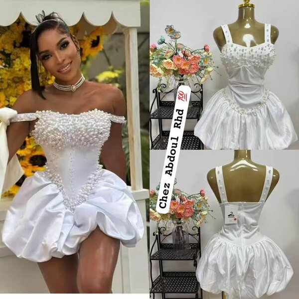 Robe Courte Blanc Perles