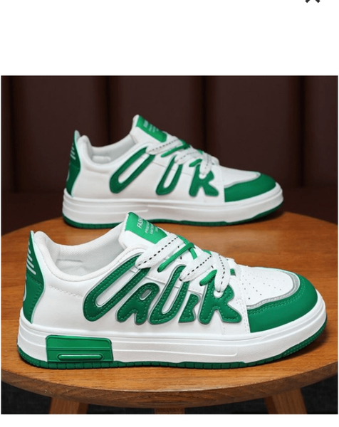 Men's Lace up Low top Sneakers/Green & white