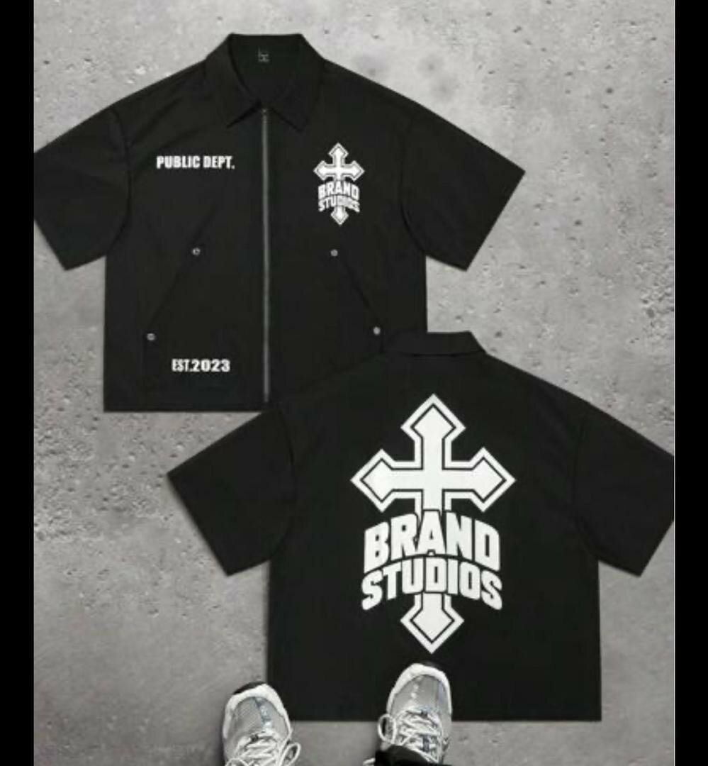 Chemise noire unisexe décontractée