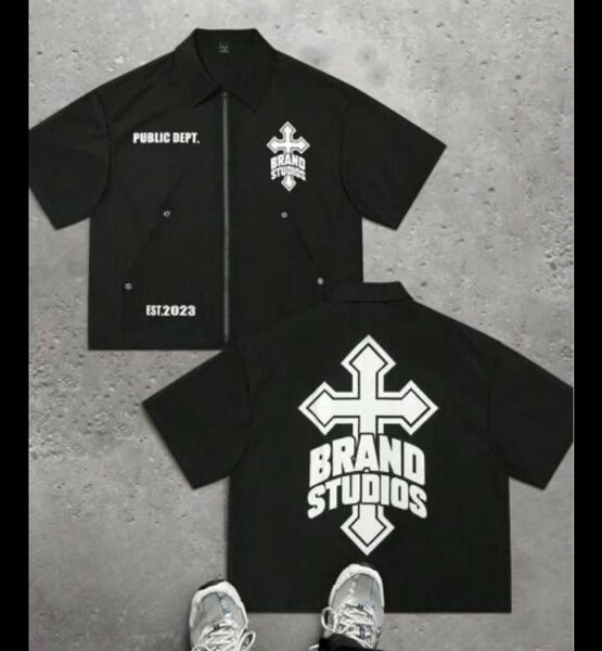 Chemise noire unisexe décontractée