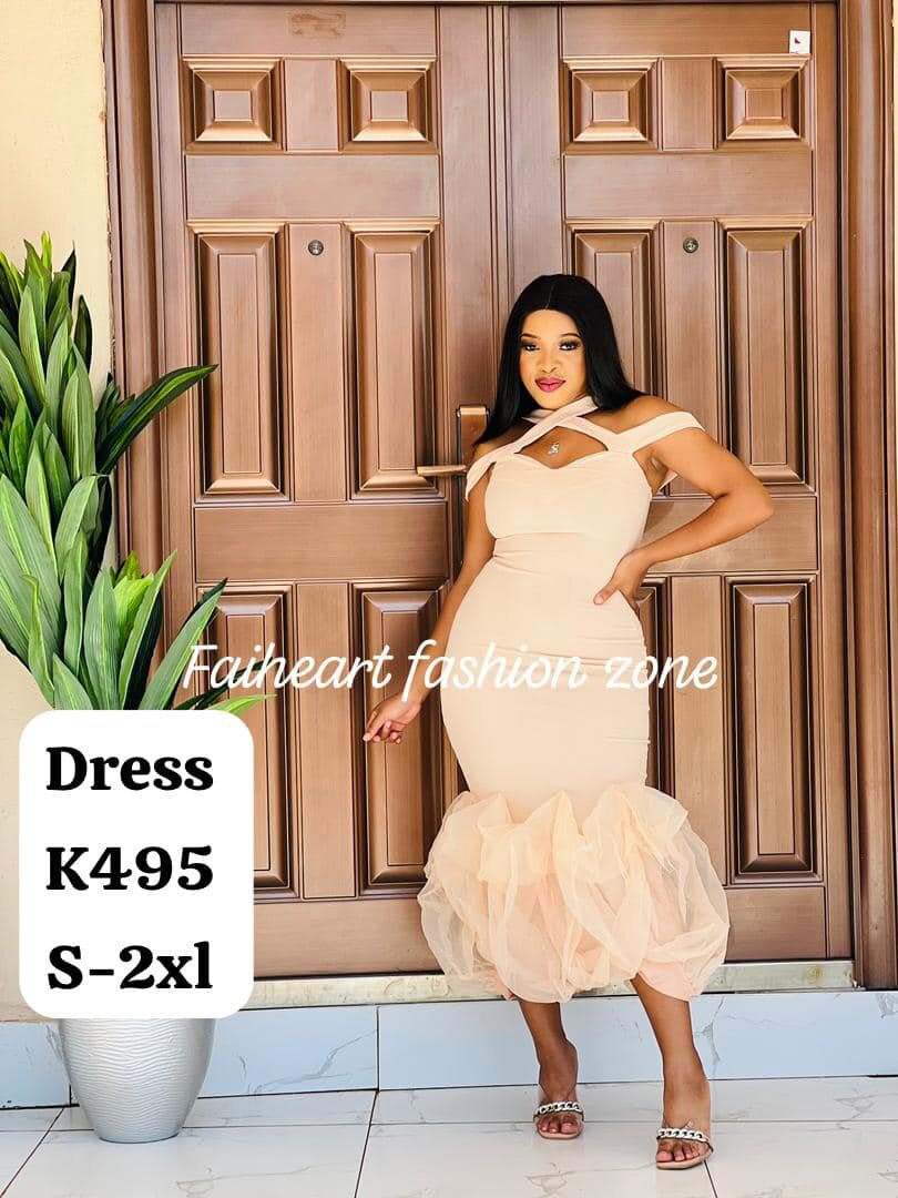 Women's tight beige dress with straps S-2xl