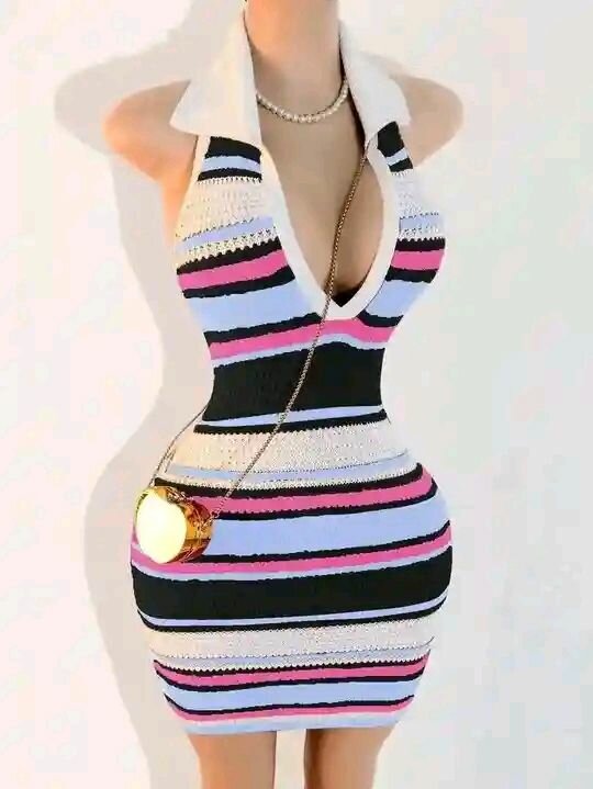 Robe moulante à rayures colorées