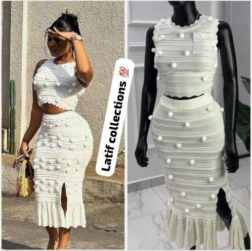 Ensemble blanc en crochet perlé