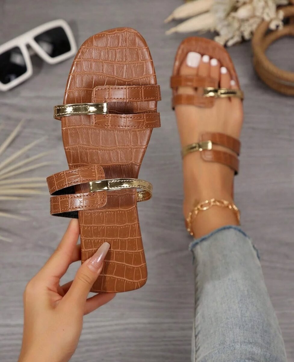 Gold detail brown sandals