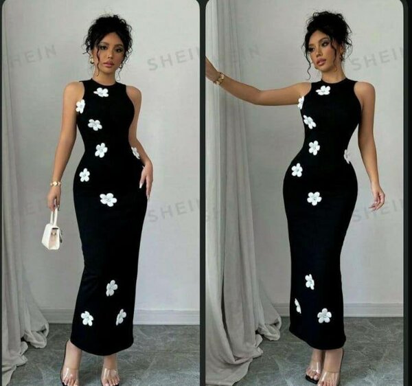 Robe Longue Noire à Fleurs