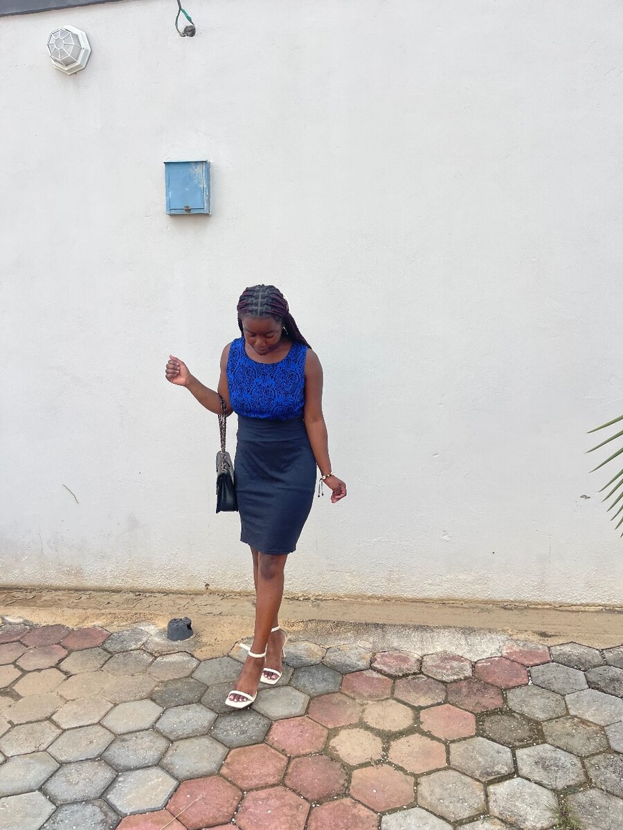 Blue and grey dress . Size 8 -