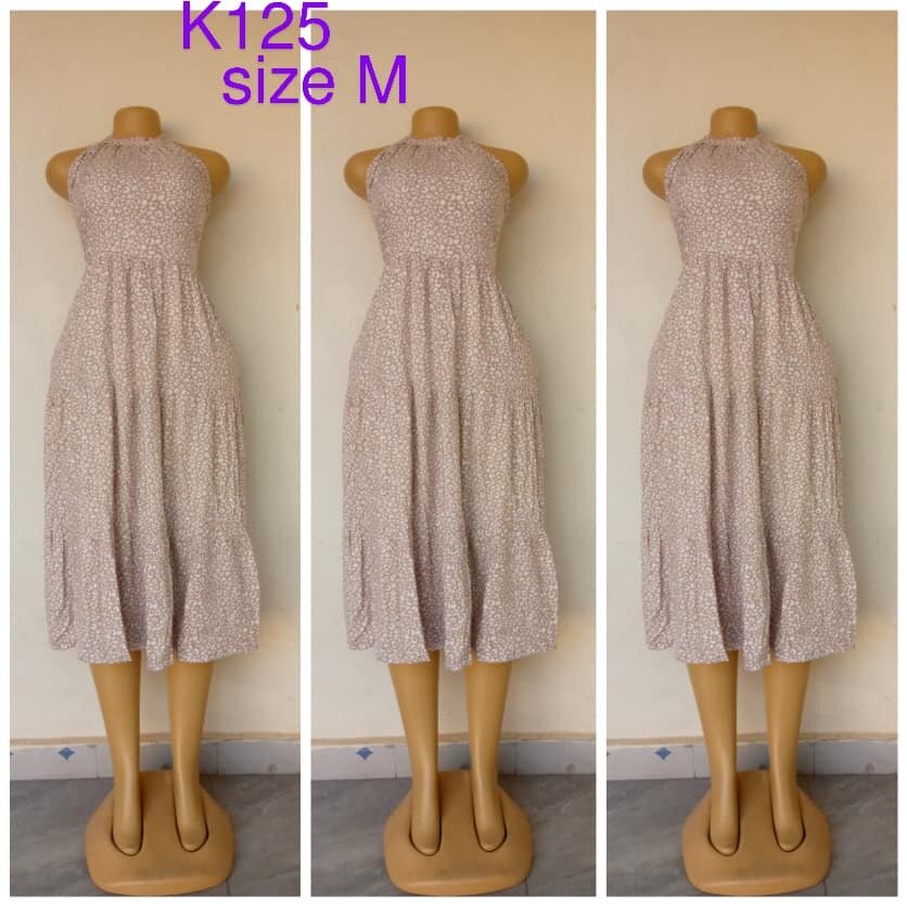 Beige dress with floral print, size M