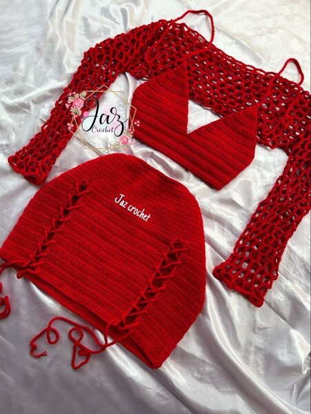 Ensemble crochet rouge sexy