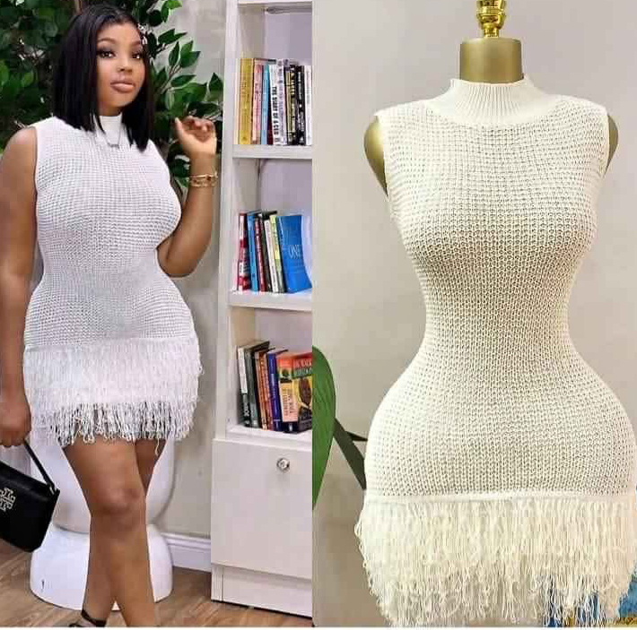 Robe chic à franges blanches