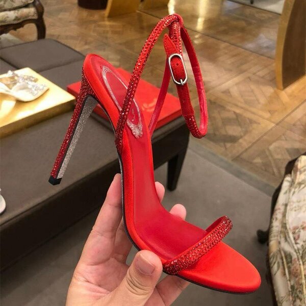 Rhinestone-Red ankle strap heel