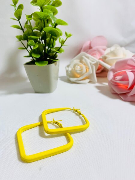 Yellow Square Hoops Earrings