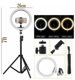 7ft Tripod Stand with 26cm Ring Light & Phone Holder - Premium Metal Tripod for TikTok Videos, Best-Quality TikTok Light, Photography Kit