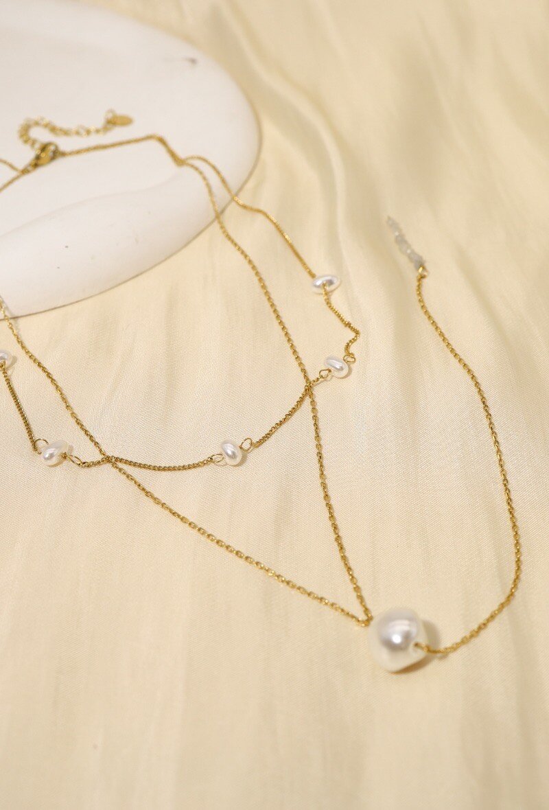 Collier double chaînes à perles